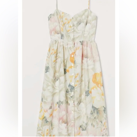 H&M Dresses & Skirts - H&M Linen Blend Floral Button up Midi Dress ; Blogger Favorite Size L